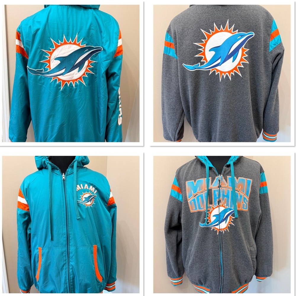 Vintage G-III NFL Miami Dolphins Reversible Hooded Mid Weight Jacket Size XXL